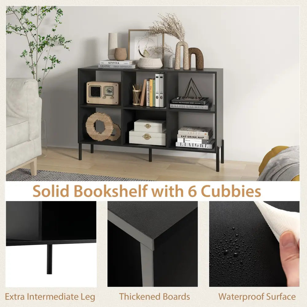 Open-Back Bookshelf with Drawer for Study-Black - Black - Bookcases
