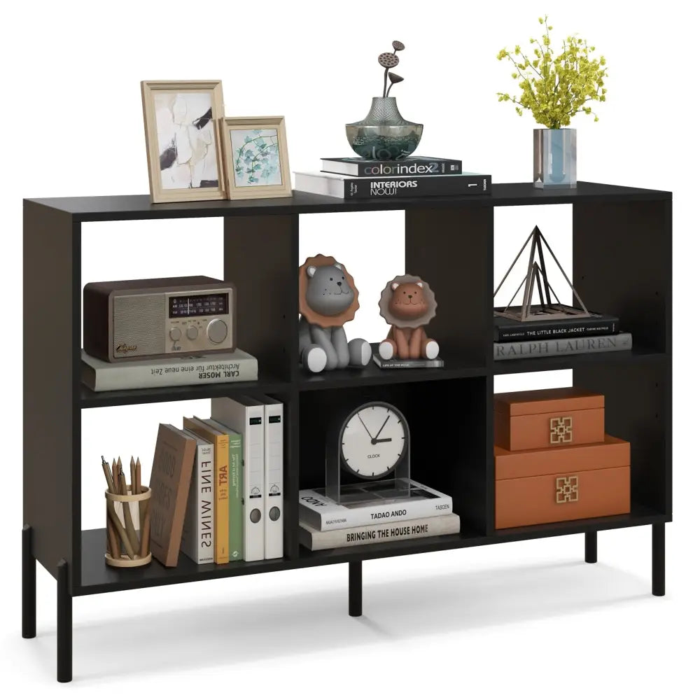 Open-Back Bookshelf with Drawer for Study-Black - Black - Bookcases