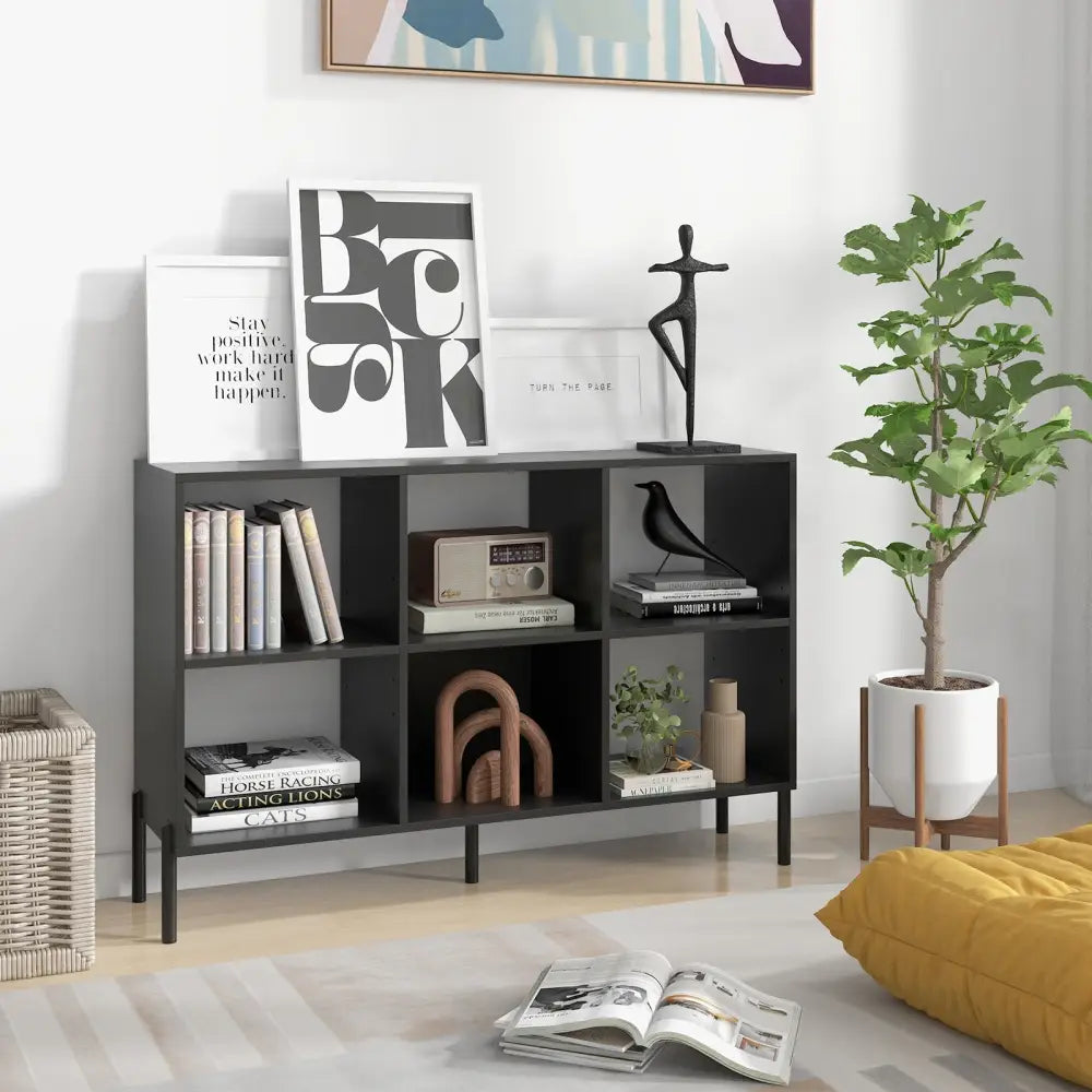 Open-Back Bookshelf with Drawer for Study-Black - Black - Bookcases