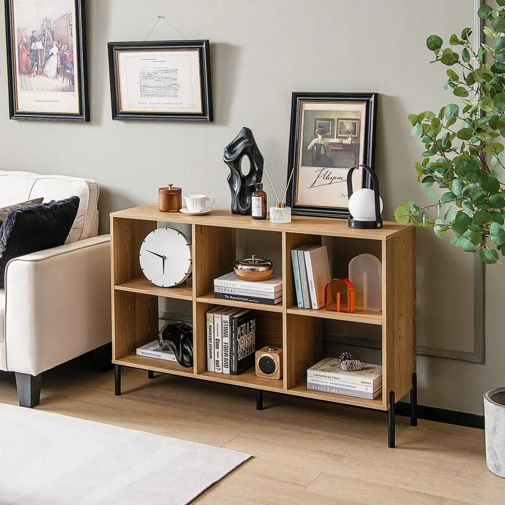 Open-Back Bookshelf with Drawer for Study-Natural - Natural - Bookcases