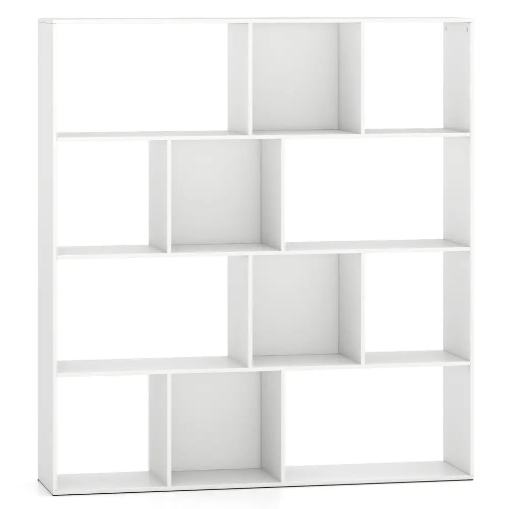 Open Shelf Bookcase 4-Tier Modern Bookshelf with 12 Storage Compartments-White - White - Bookcases