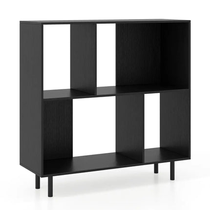 Open Shelf Bookcase with 4 Compartments-Black - Black - Bookcases