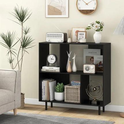 Open Shelf Bookcase with 4 Compartments-Black - Black - Bookcases