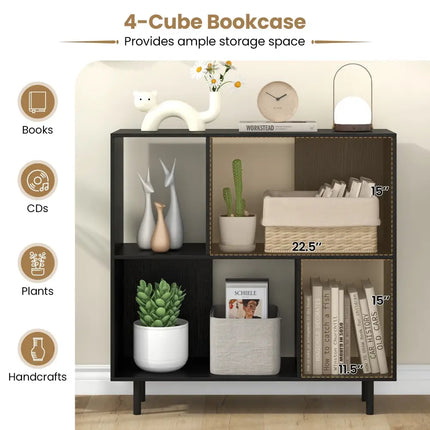 Open Shelf Bookcase with 4 Compartments-Black - Black - Bookcases