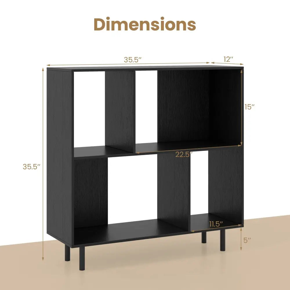 Open Shelf Bookcase with 4 Compartments-Black - Black - Bookcases