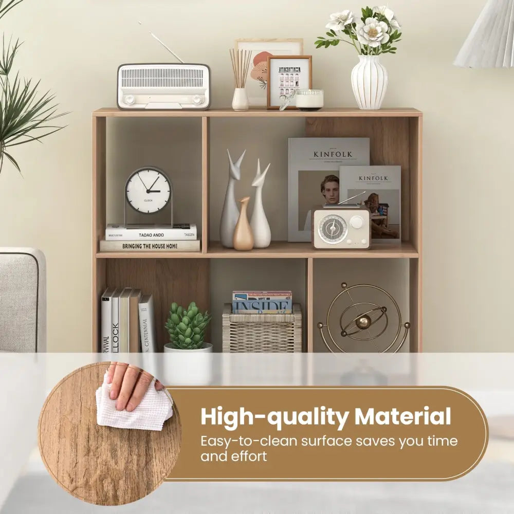 Open Shelf Bookcase with 4 Compartments-Natural - Natural - Bookcases
