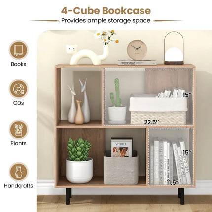 Open Shelf Bookcase with 4 Compartments-Natural - Natural - Bookcases