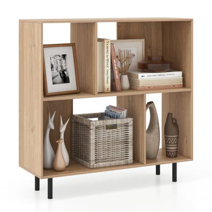 Open Shelf Bookcase with 4 Compartments-Natural - Natural - Bookcases