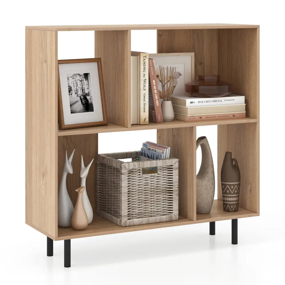 Open Shelf Bookcase with 4 Compartments-Natural - Natural - Bookcases