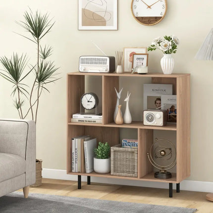Open Shelf Bookcase with 4 Compartments-Natural - Natural - Bookcases