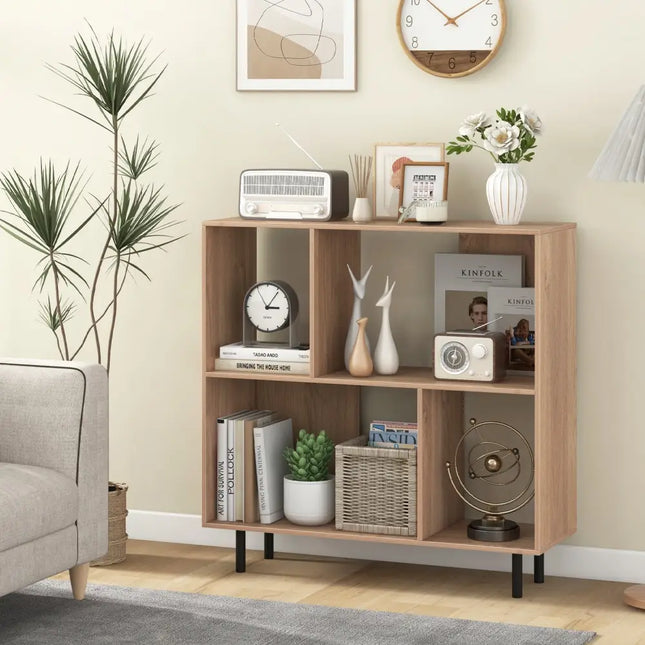 Open Shelf Bookcase with 4 Compartments-Natural - Natural - Bookcases