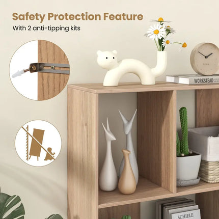 Open Shelf Bookcase with 4 Compartments-Natural - Natural - Bookcases