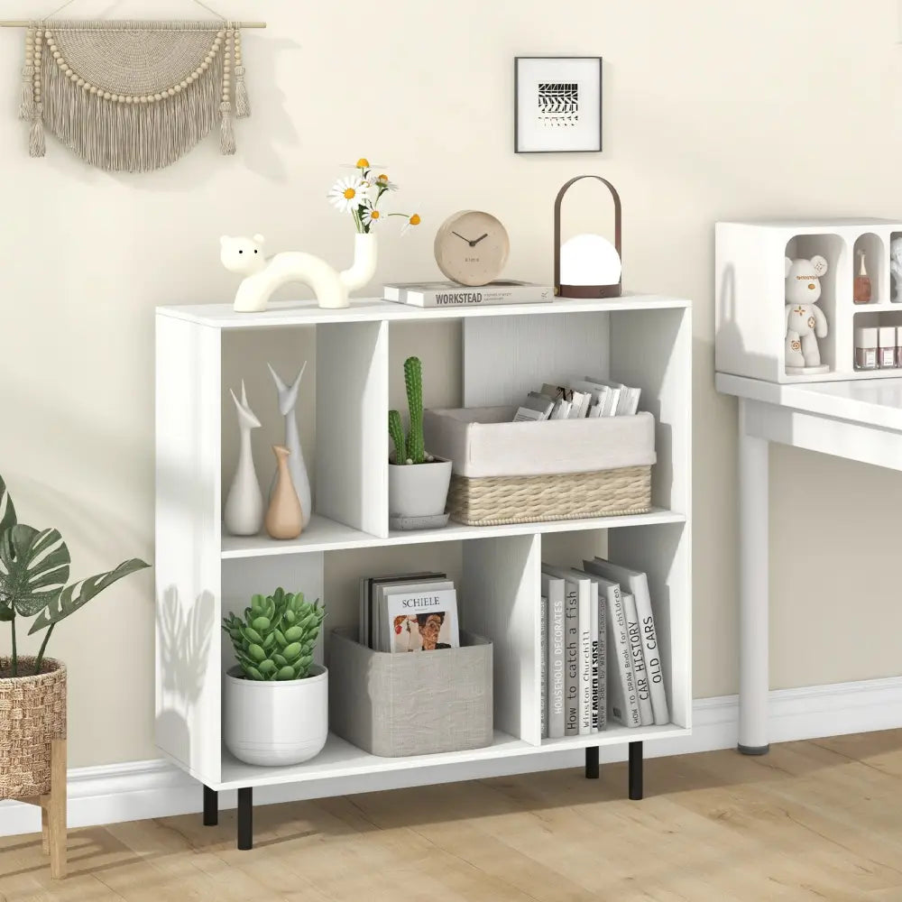 Open Shelf Bookcase with 4 Compartments-White - White - Bookcases