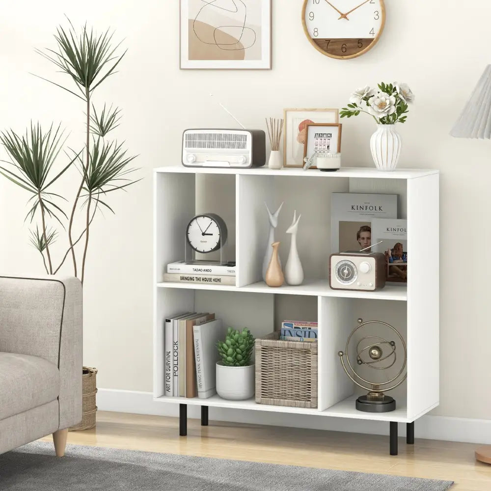 Open Shelf Bookcase with 4 Compartments-White - White - Bookcases