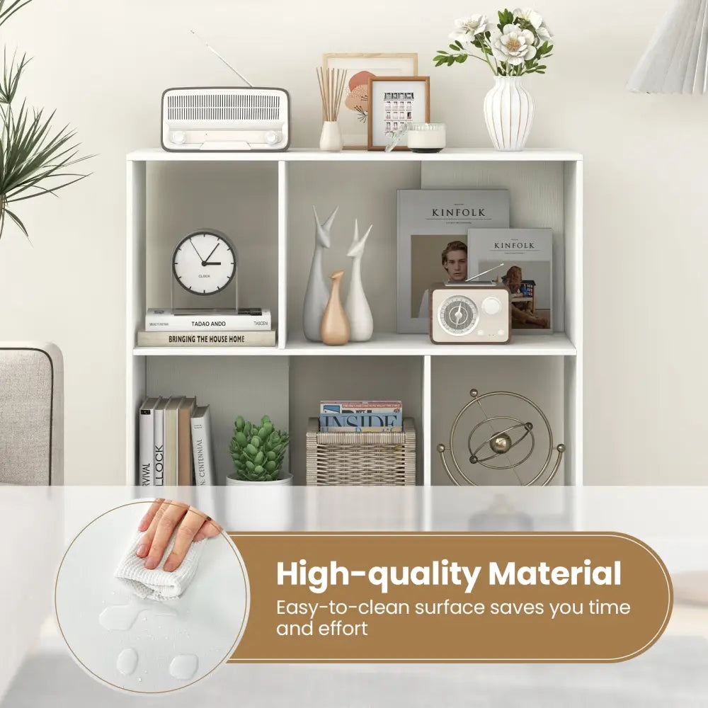 Open Shelf Bookcase with 4 Compartments-White - White - Bookcases