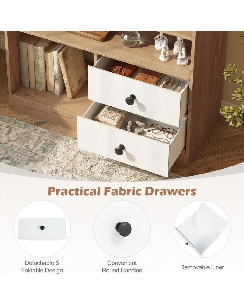 Open Storage Cabinet with 3 Open Compartments and 2 Drawer-Natural - Natural - Console Tables