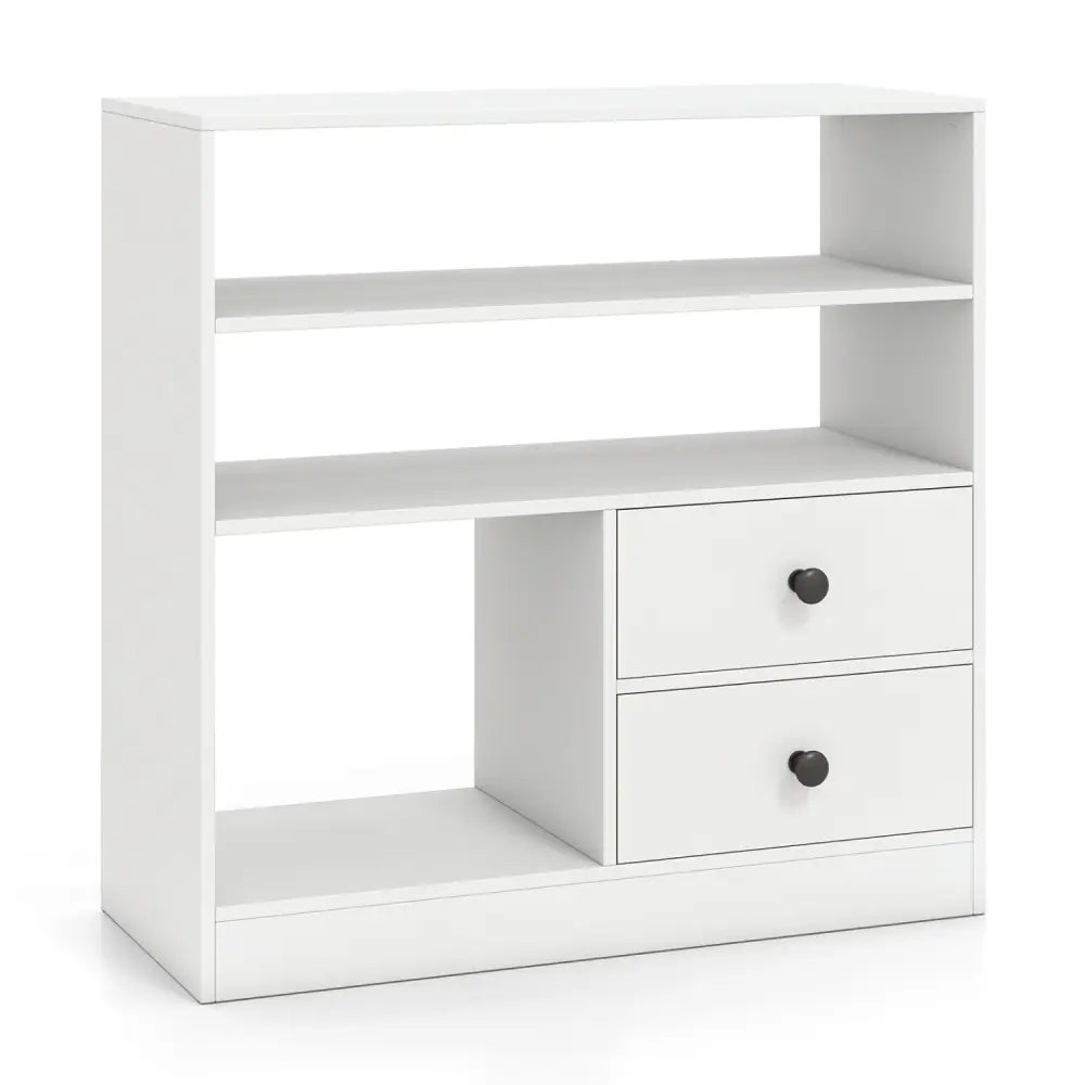 Open Storage Cabinet with 3 Open Compartments and 2 Drawer-White - White - Console Tables