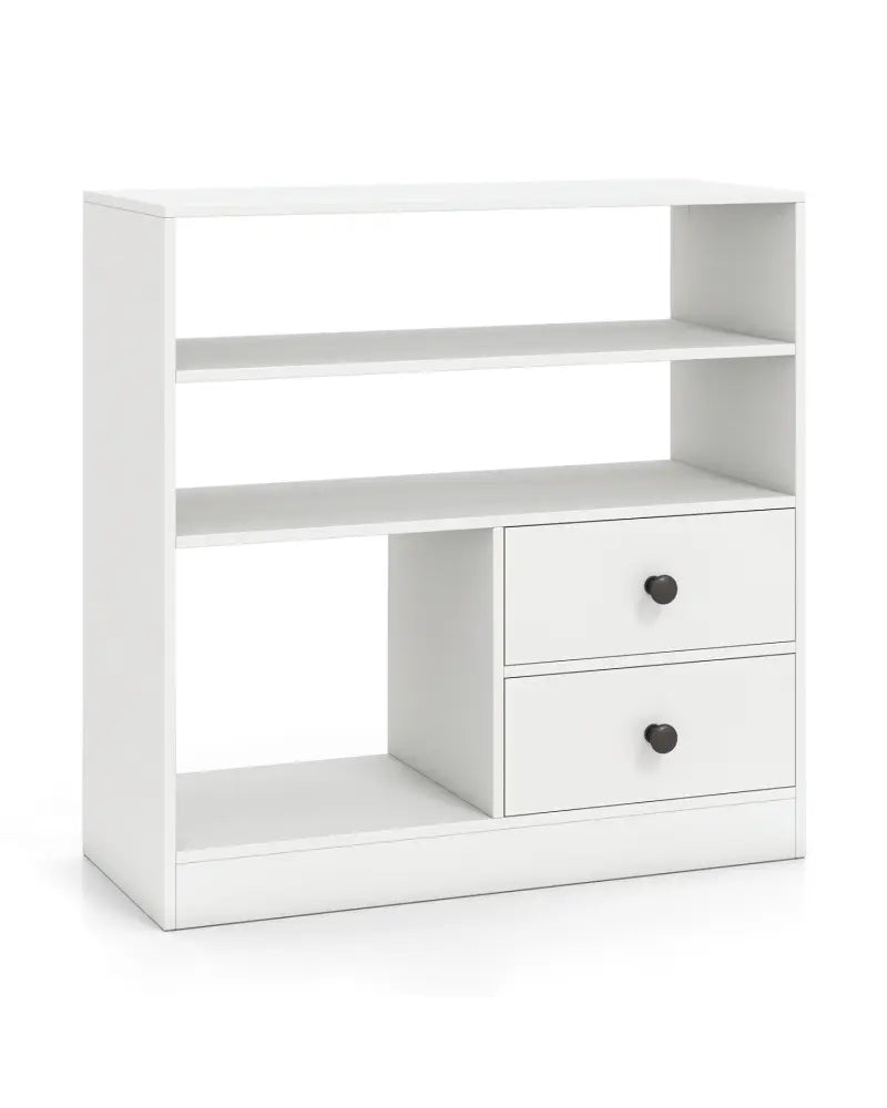 Open Storage Cabinet with 3 Open Compartments and 2 Drawer-White - White - Console Tables