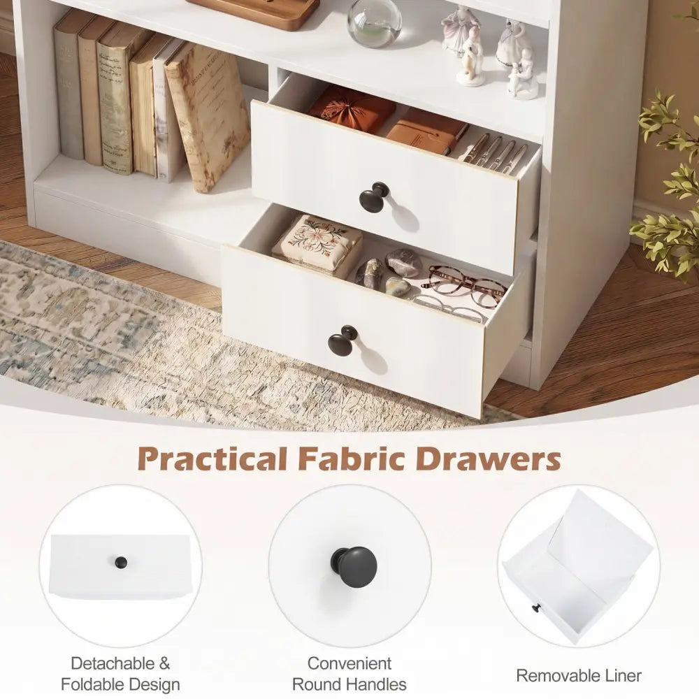Open Storage Cabinet with 3 Open Compartments and 2 Drawer-White - White - Console Tables