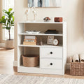 Open Storage Cabinet with 3 Open Compartments and 2 Drawer-White - White - Console Tables