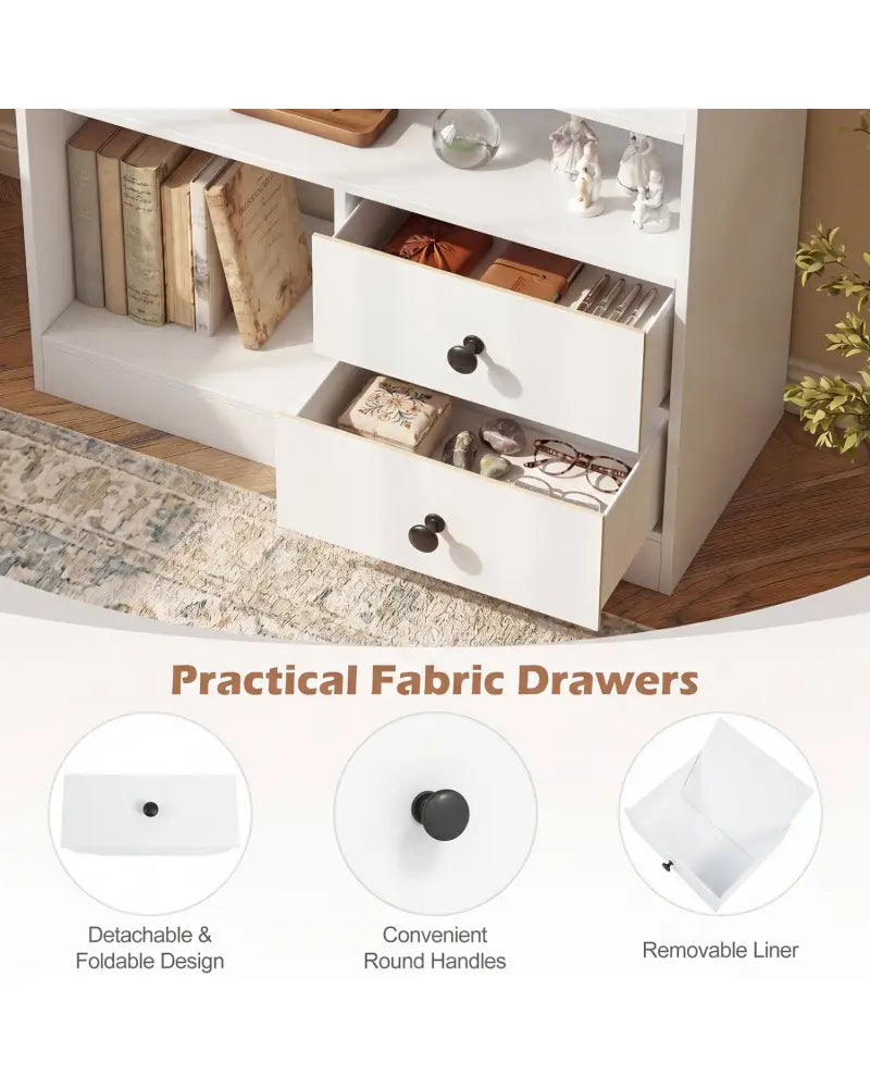 Open Storage Cabinet with 3 Open Compartments and 2 Drawer-White - White - Console Tables