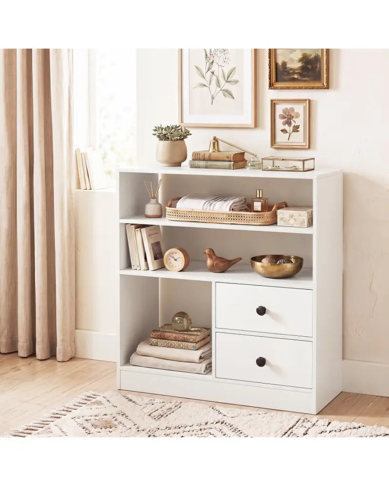 Open Storage Cabinet with 3 Open Compartments and 2 Drawer-White - White - Console Tables
