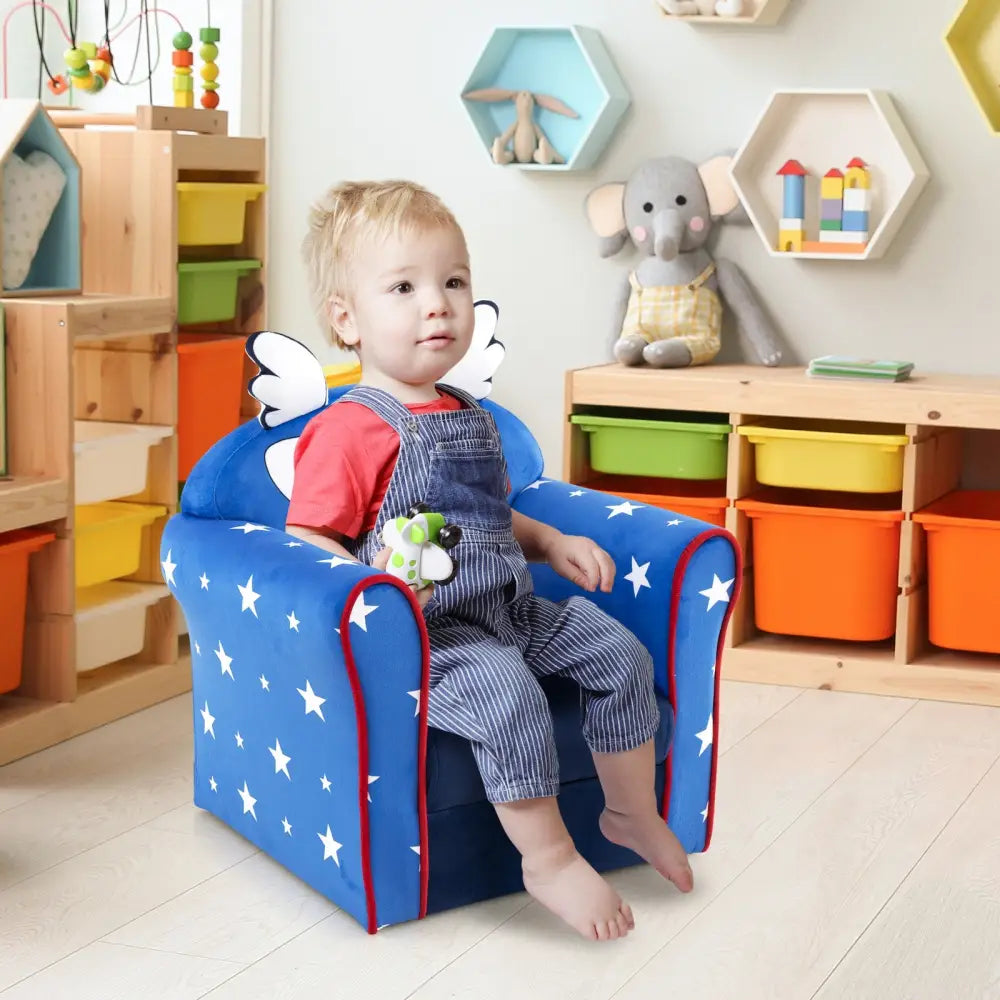 Original Kids Sofa with Armrest and Thick Cushion-Blue - Blue - Kids Chairs & Seating