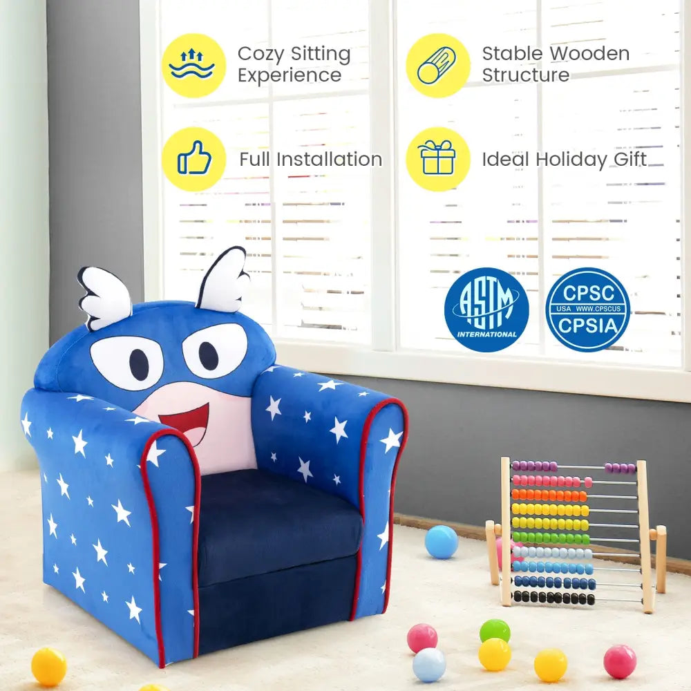 Original Kids Sofa with Armrest and Thick Cushion-Blue - Blue - Kids Chairs & Seating