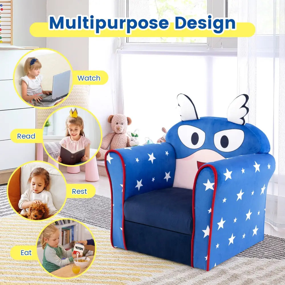 Original Kids Sofa with Armrest and Thick Cushion-Blue - Blue - Kids Chairs & Seating