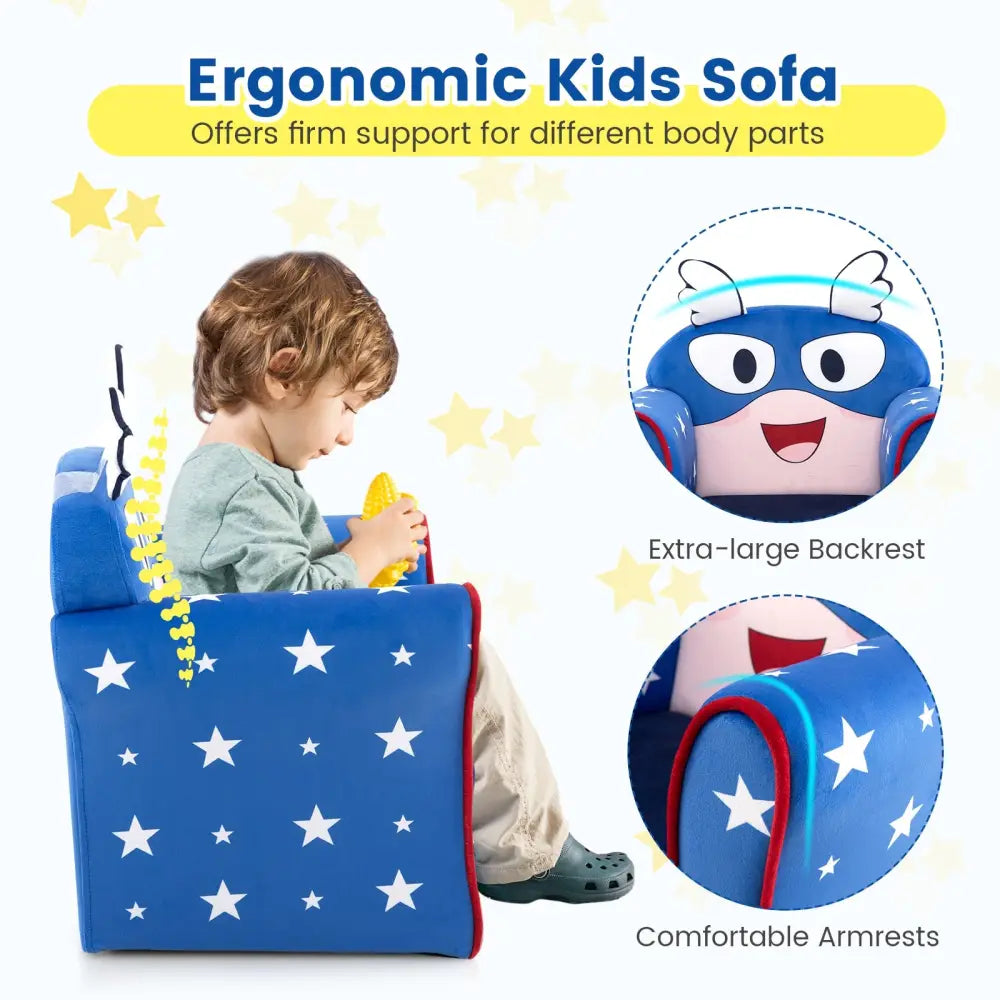 Original Kids Sofa with Armrest and Thick Cushion-Blue - Blue - Kids Chairs & Seating