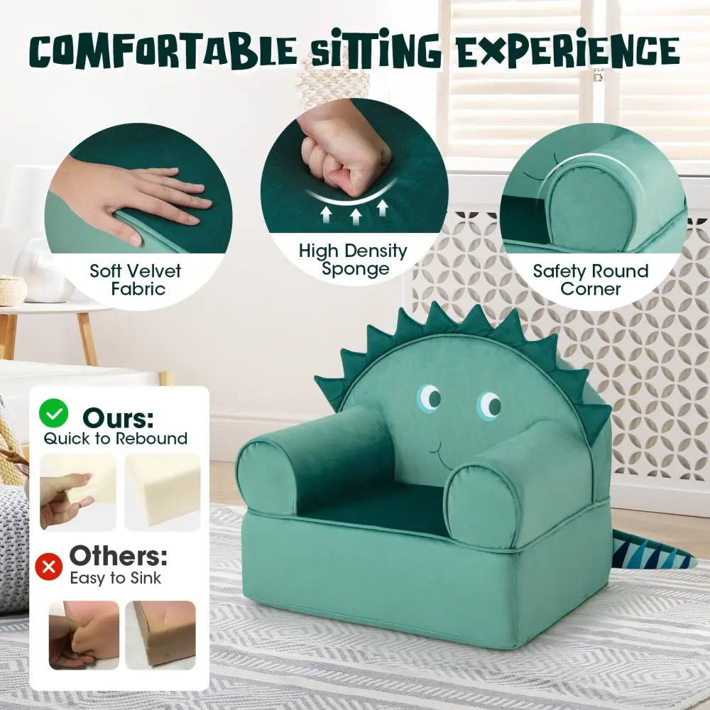 Original Kids Sofa with Armrest and Thick Cushion-Green - Green - Kids Chairs & Seating