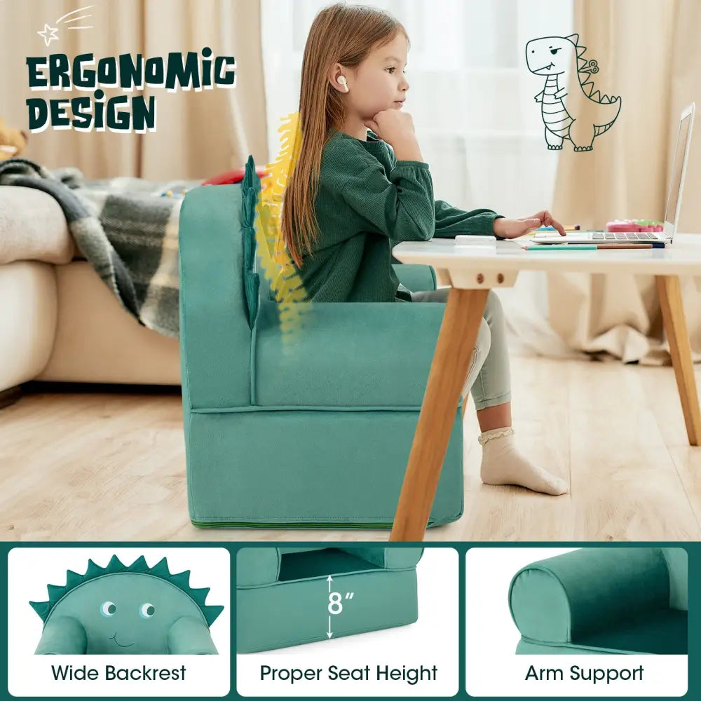 Original Kids Sofa with Armrest and Thick Cushion-Green - Green - Kids Chairs & Seating