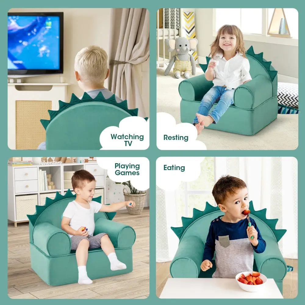 Original Kids Sofa with Armrest and Thick Cushion-Green - Green - Kids Chairs & Seating