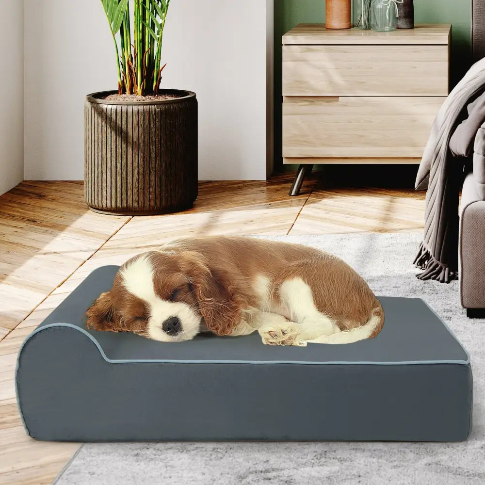 Orthopedic Dog Bed with Headrest and Removable Washable Cover-Grey - Gray - Dog Supplies