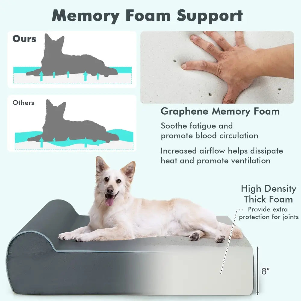 Orthopedic Dog Bed with Headrest and Removable Washable Cover-Grey - Gray - Dog Supplies