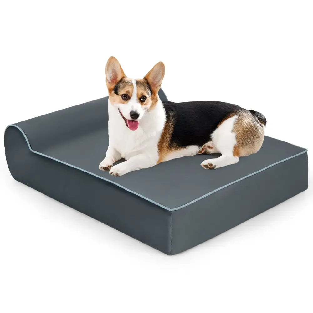 Orthopedic Dog Bed with Headrest and Removable Washable Cover-Grey - Gray - Dog Supplies