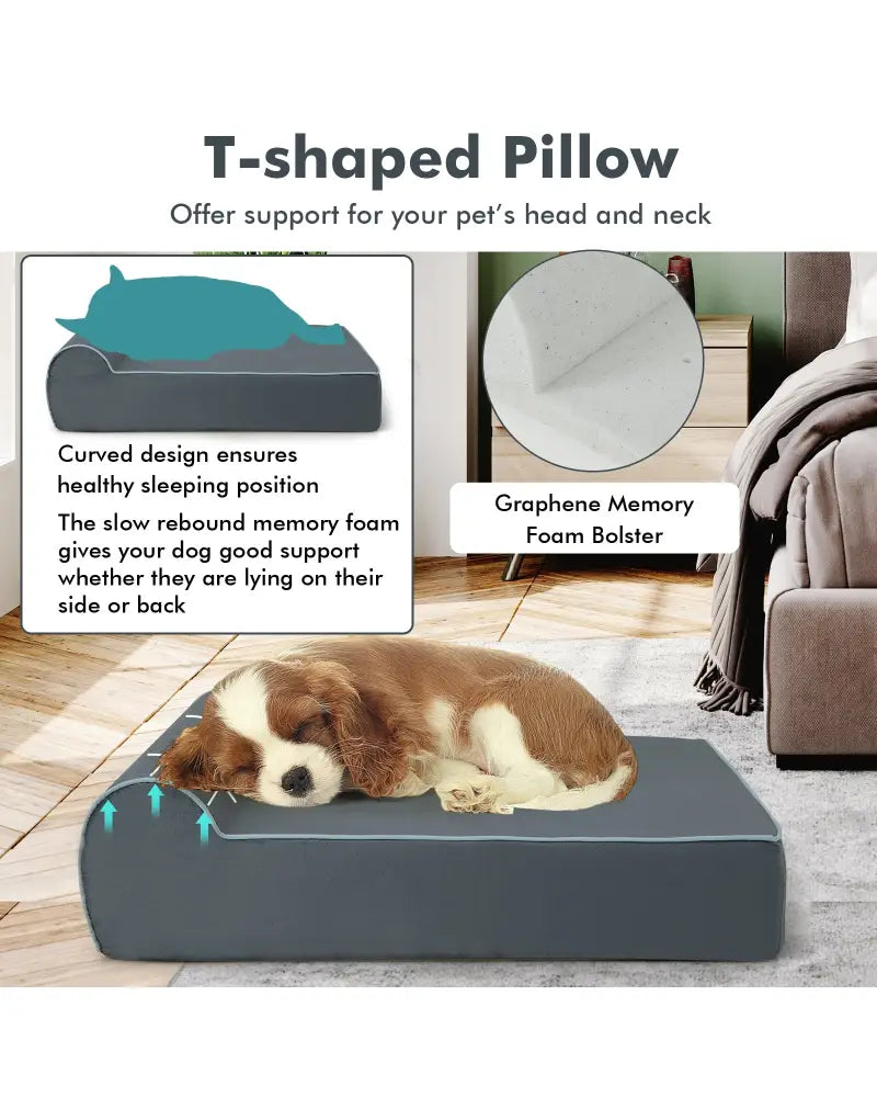 Orthopedic Dog Bed with Headrest and Removable Washable Cover-Grey - Gray - Dog Supplies