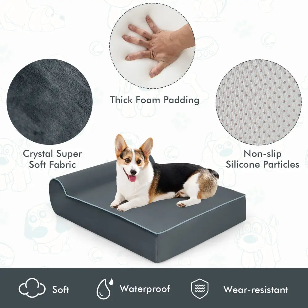 Orthopedic Dog Bed with Headrest and Removable Washable Cover-Grey - Gray - Dog Supplies
