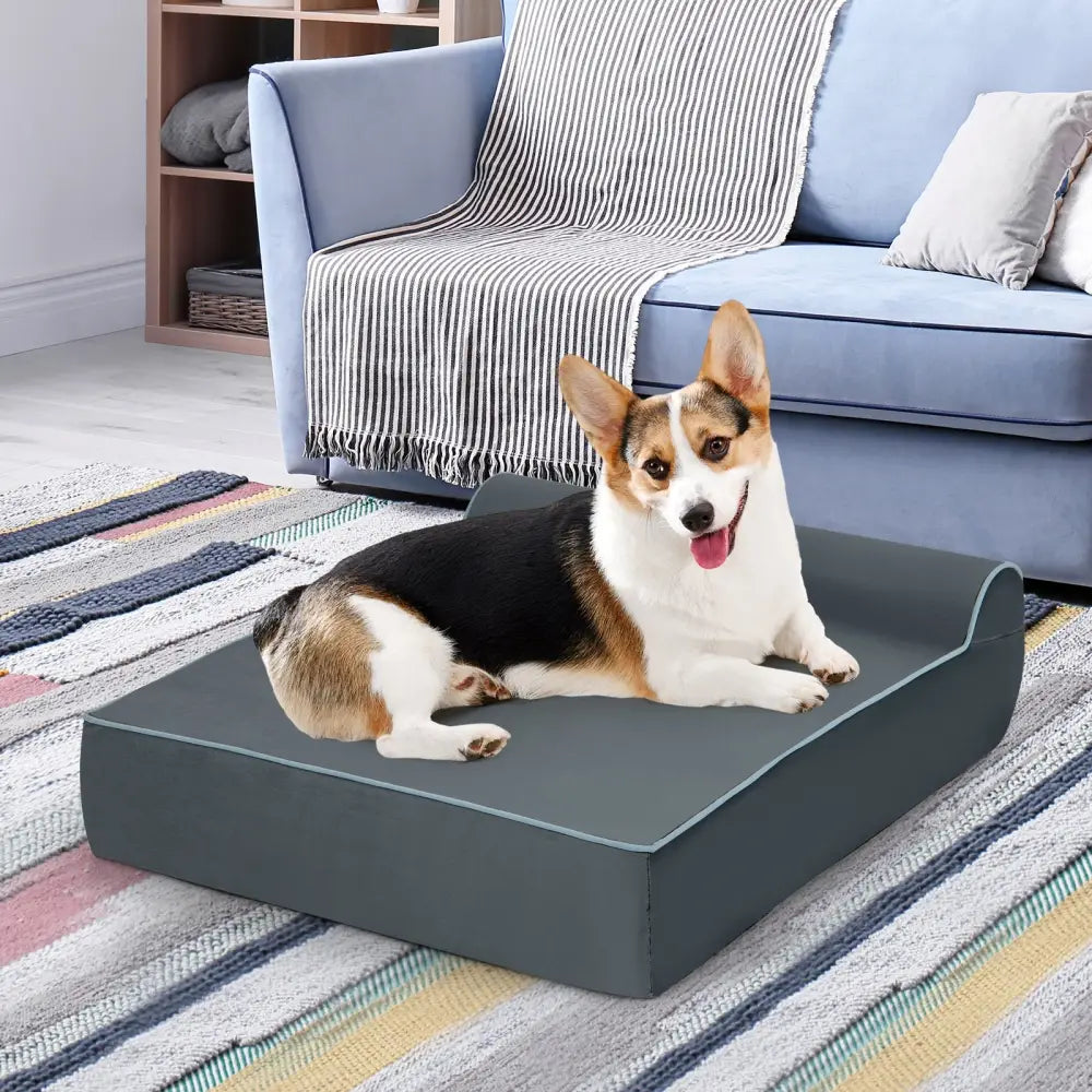 Orthopedic Dog Bed with Headrest and Removable Washable Cover-Grey - Gray - Dog Supplies