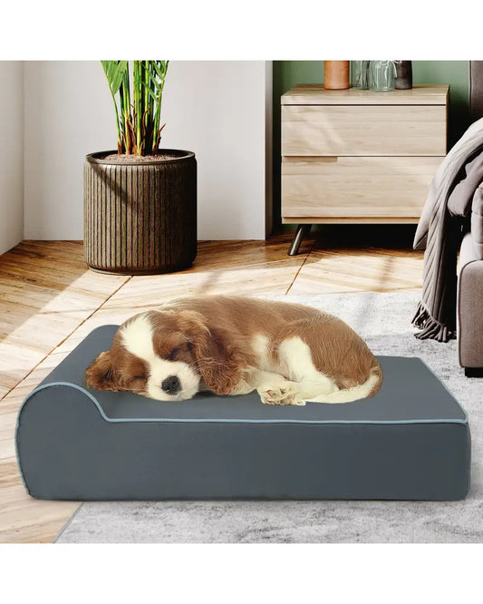 Orthopedic Dog Bed with Headrest and Removable Washable Cover-Grey - Gray - Dog Supplies
