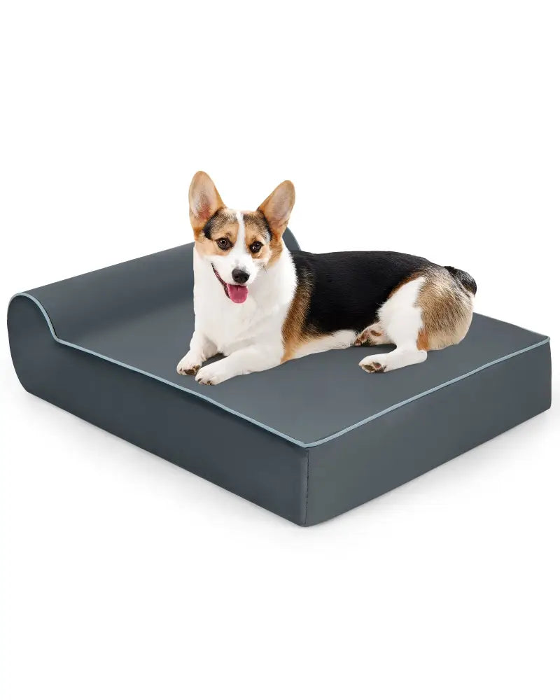 Orthopedic Dog Bed with Headrest and Removable Washable Cover-Grey - Gray - Dog Supplies