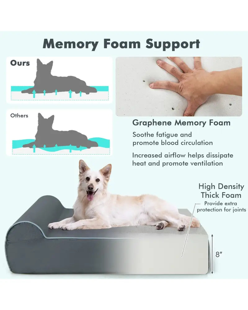 Orthopedic Dog Bed with Headrest and Removable Washable Cover-Grey - Gray - Dog Supplies