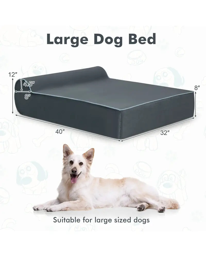 Orthopedic Dog Bed with Headrest and Removable Washable Cover-Grey - Gray - Dog Supplies