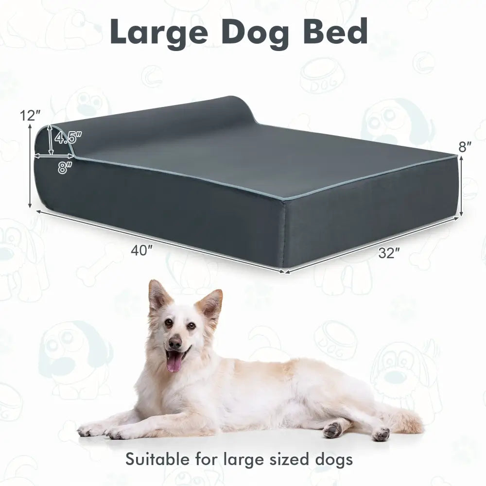 Orthopedic Dog Bed with Headrest and Removable Washable Cover-Grey - Gray - Dog Supplies