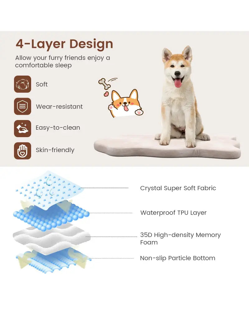 Orthopedic Dog Bed with Memory Foam Support for Large Dogs-Beige - Beige - Dog Supplies