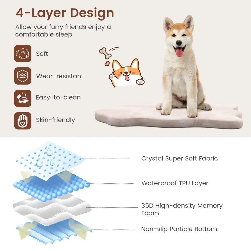 Orthopedic Dog Bed with Memory Foam Support for Large Dogs-Beige - Beige - Dog Supplies