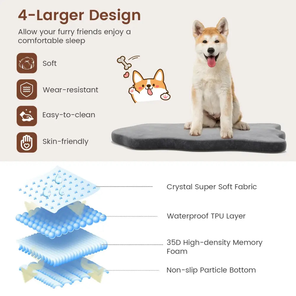 Orthopedic Dog Bed with Memory Foam Support for Large Dogs-Gray - Gray - Dog Supplies