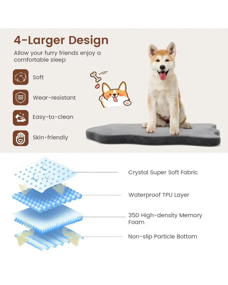 Orthopedic Dog Bed with Memory Foam Support for Large Dogs-Gray - Gray - Dog Supplies