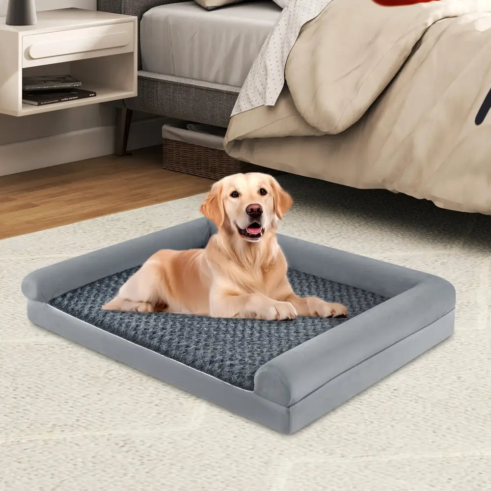 Orthopedic Foam Dog Bed Large Dog Sofa Couch with Removable Cover-L - Gray - Dog Kennels