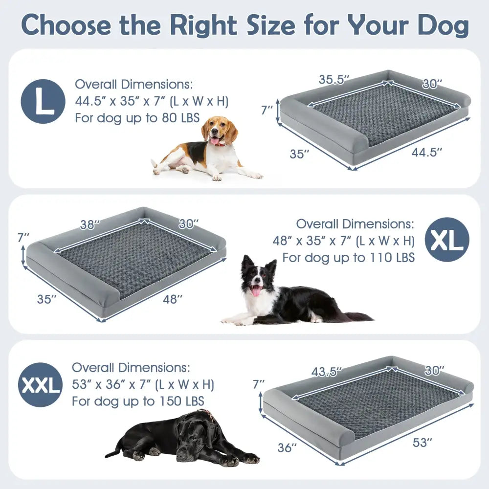 Orthopedic Foam Dog Bed Large Dog Sofa Couch with Removable Cover-L - Gray - Dog Kennels